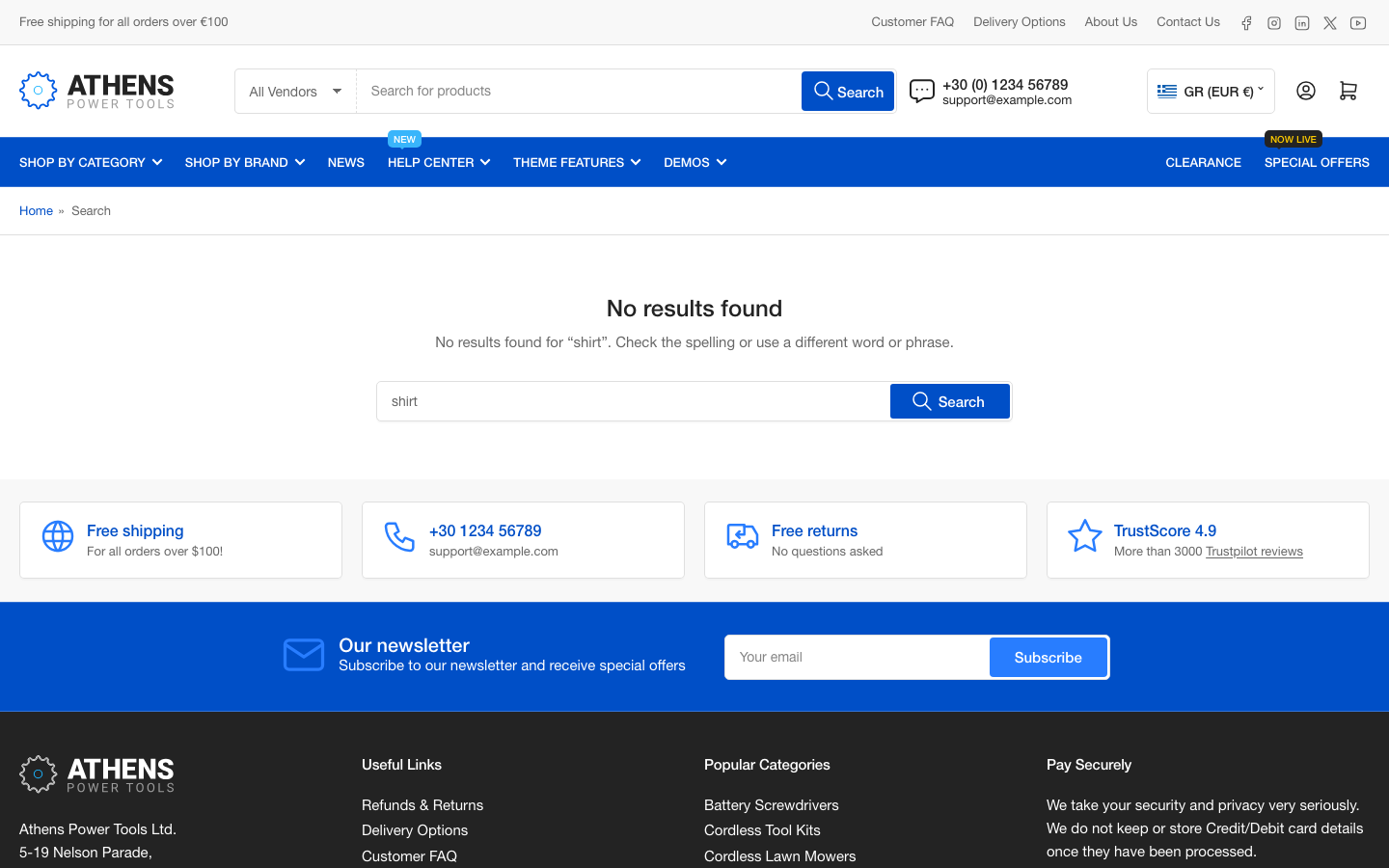 Search → panel opened — Navi+ on the Athens Shopify theme