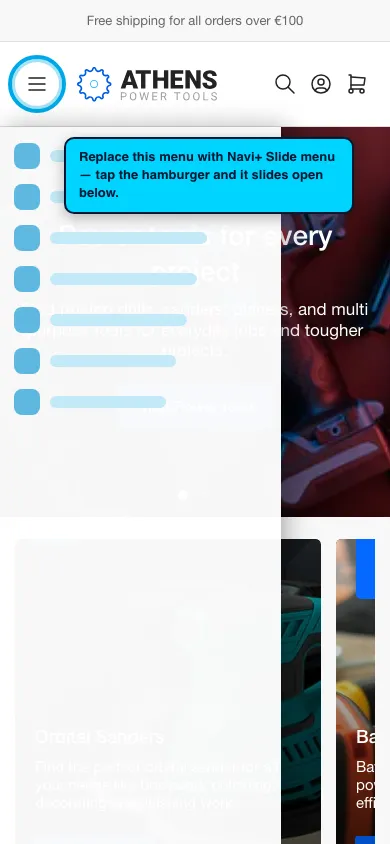 Navi+ Slide Menu on the Athens Shopify theme Navi+ Slide Menu on the Athens Shopify theme