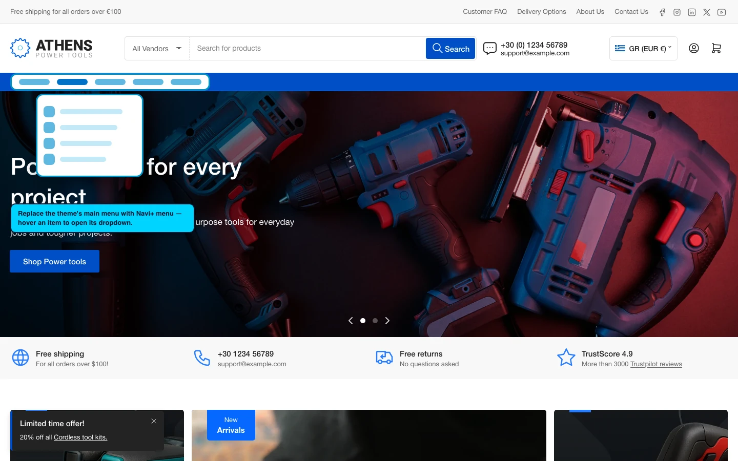 Navi+ Mega Menu replacing the desktop menu on the Athens Shopify theme Navi+ Mega Menu replacing the desktop menu on the Athens Shopify theme