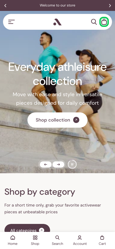 Cart → panel opened — Navi+ on the Athora Shopify theme Cart → panel opened — Navi+ on the Athora Shopify theme