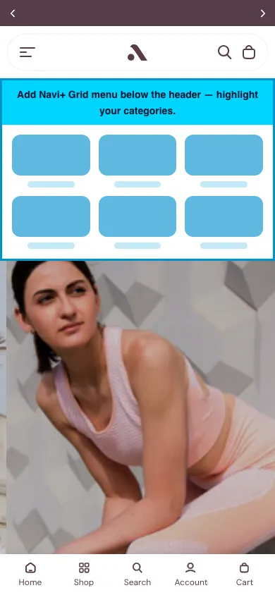 Navi+ Grid Menu on the Athora Shopify theme Navi+ Grid Menu on the Athora Shopify theme
