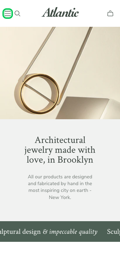 Hamburger → panel opened — Navi+ on the Atlantic Shopify theme