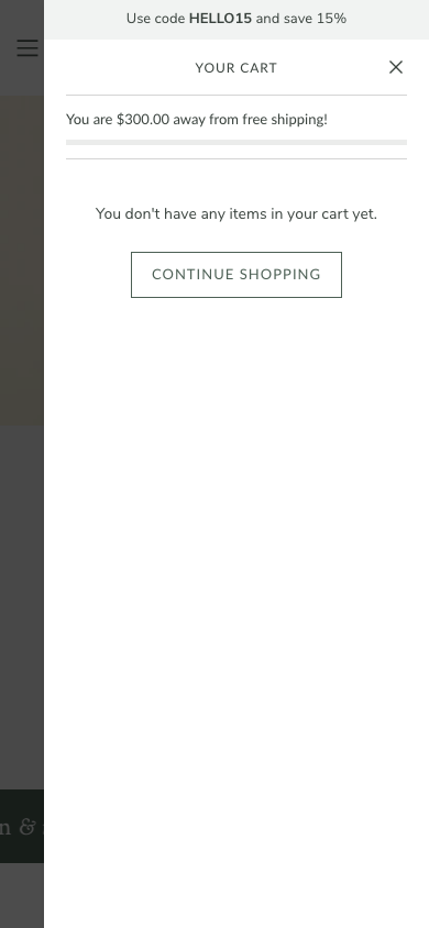 Cart → panel opened — Navi+ on the Atlantic Shopify theme