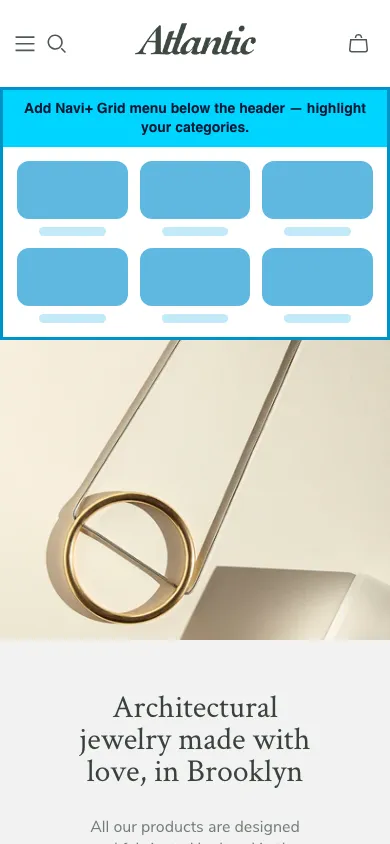Navi+ Grid Menu on the Atlantic Shopify theme Navi+ Grid Menu on the Atlantic Shopify theme