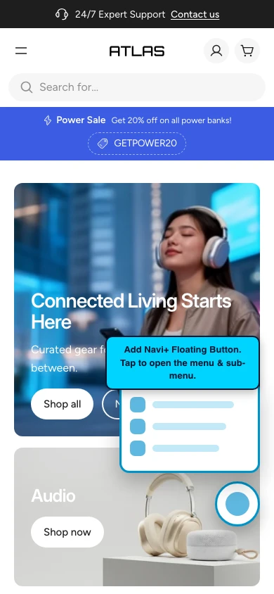 Navi+ FAB on the Atlas Shopify theme Navi+ FAB on the Atlas Shopify theme