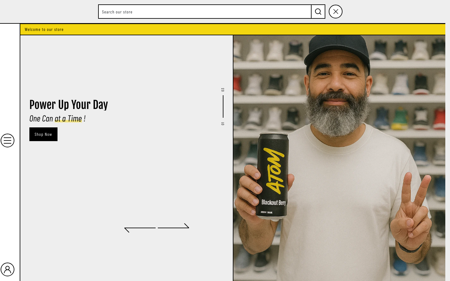 Search → panel opened — Navi+ on the Atom Shopify theme Search → panel opened — Navi+ on the Atom Shopify theme