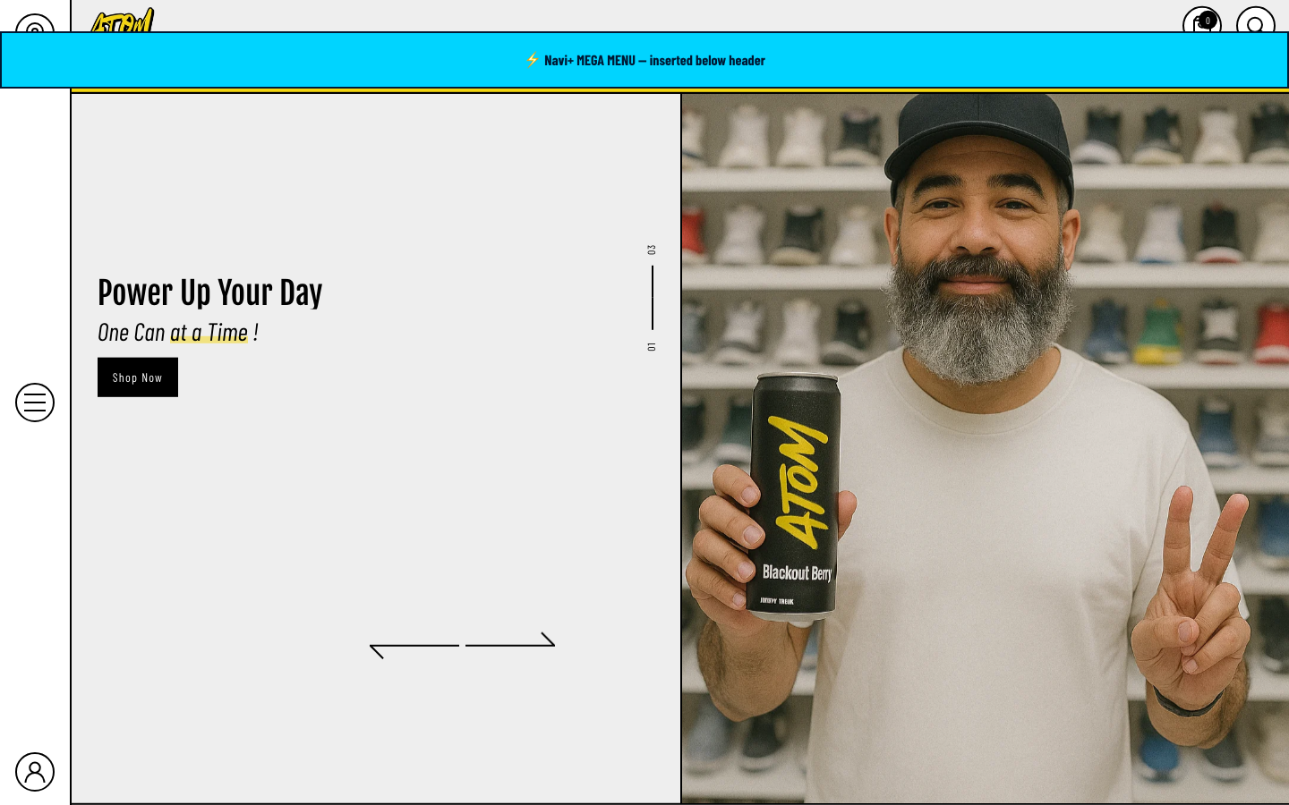 Menu inserted below header — Navi+ on the Atom Shopify theme Menu inserted below header — Navi+ on the Atom Shopify theme