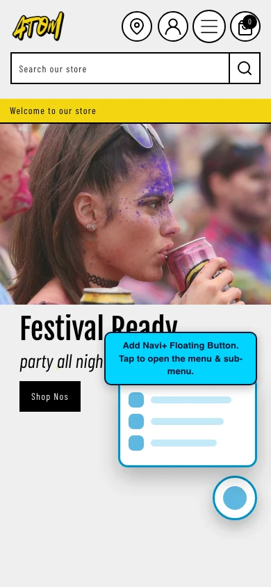 Navi+ FAB on the Atom Shopify theme Navi+ FAB on the Atom Shopify theme