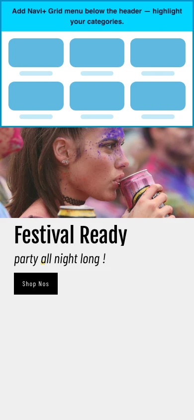 Navi+ Grid Menu on the Atom Shopify theme Navi+ Grid Menu on the Atom Shopify theme