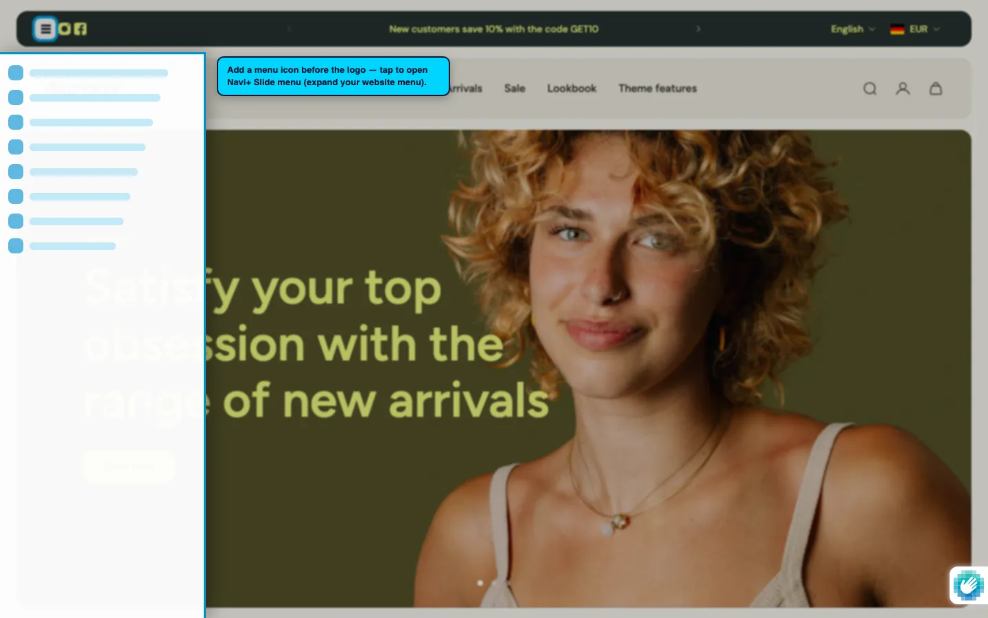 Navi+ trigger icon before the logo on the Aurora Shopify theme Navi+ trigger icon before the logo on the Aurora Shopify theme