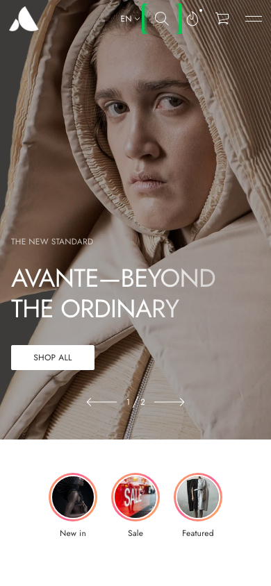 Search → panel opened — Navi+ on the Avante Shopify theme Search → panel opened — Navi+ on the Avante Shopify theme