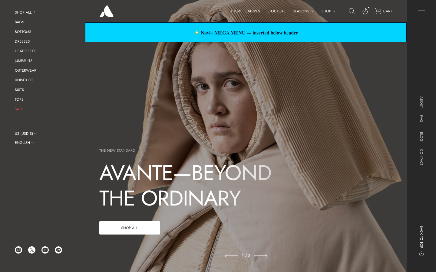 Menu inserted below header — Navi+ on the Avante Shopify theme Menu inserted below header — Navi+ on the Avante Shopify theme
