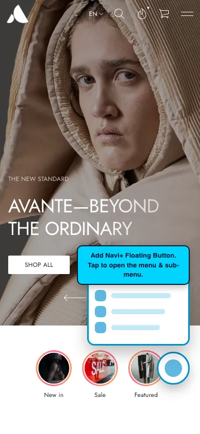 Navi+ FAB on the Avante Shopify theme Navi+ FAB on the Avante Shopify theme