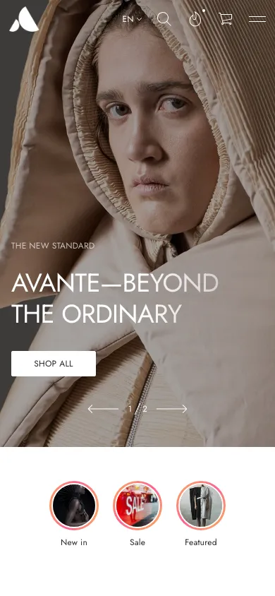 Navi+ mobile Mega Menu on the Avante Shopify theme Navi+ mobile Mega Menu on the Avante Shopify theme