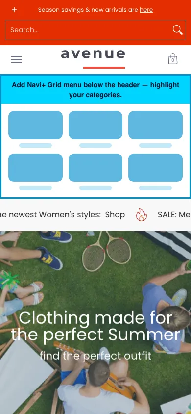 Navi+ Grid Menu on the Avenue Shopify theme Navi+ Grid Menu on the Avenue Shopify theme