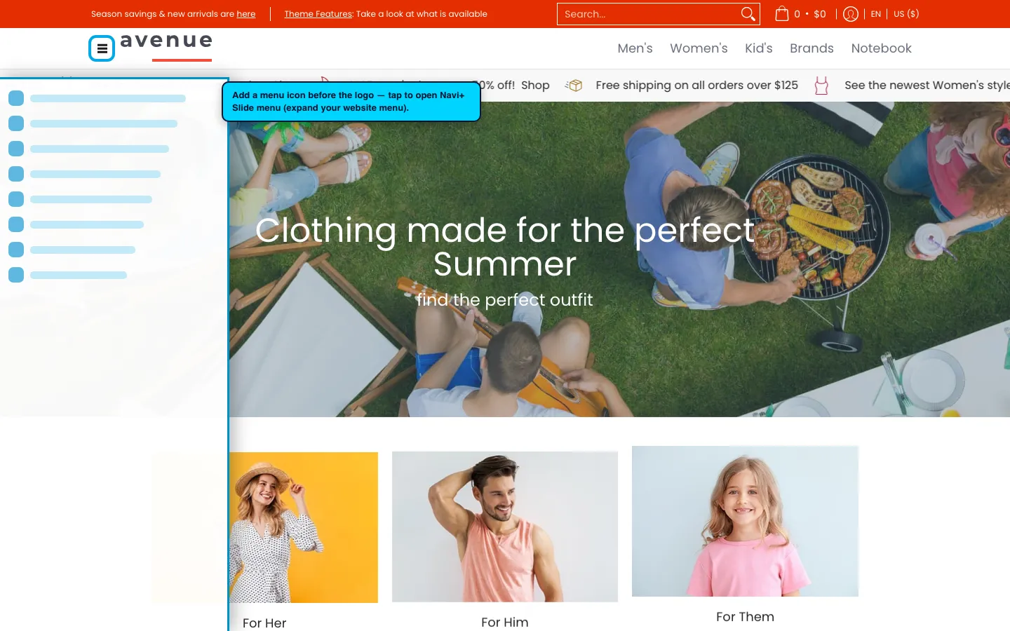 Navi+ trigger icon before the logo on the Avenue Shopify theme Navi+ trigger icon before the logo on the Avenue Shopify theme