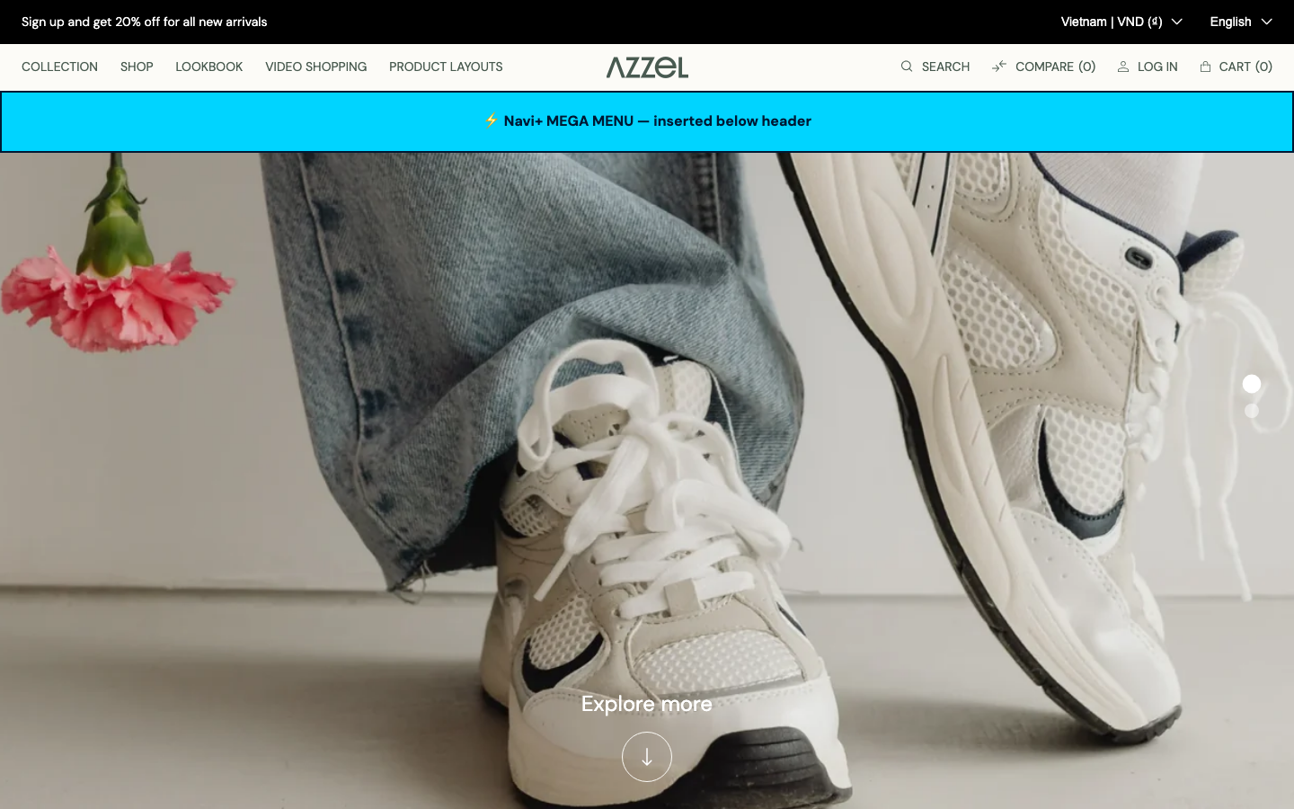 Menu inserted below header — Navi+ on the Azzel Shopify theme Menu inserted below header — Navi+ on the Azzel Shopify theme