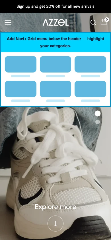 Navi+ Grid Menu on the Azzel Shopify theme Navi+ Grid Menu on the Azzel Shopify theme