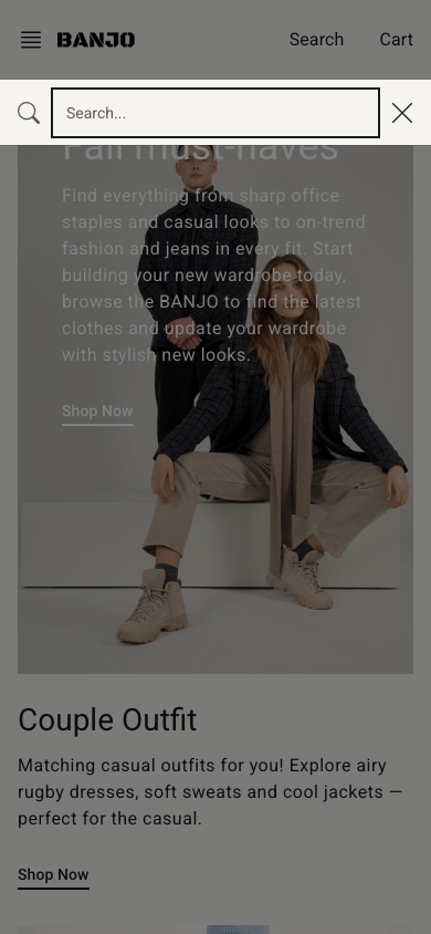 Search → panel opened — Navi+ on the Banjo Shopify theme