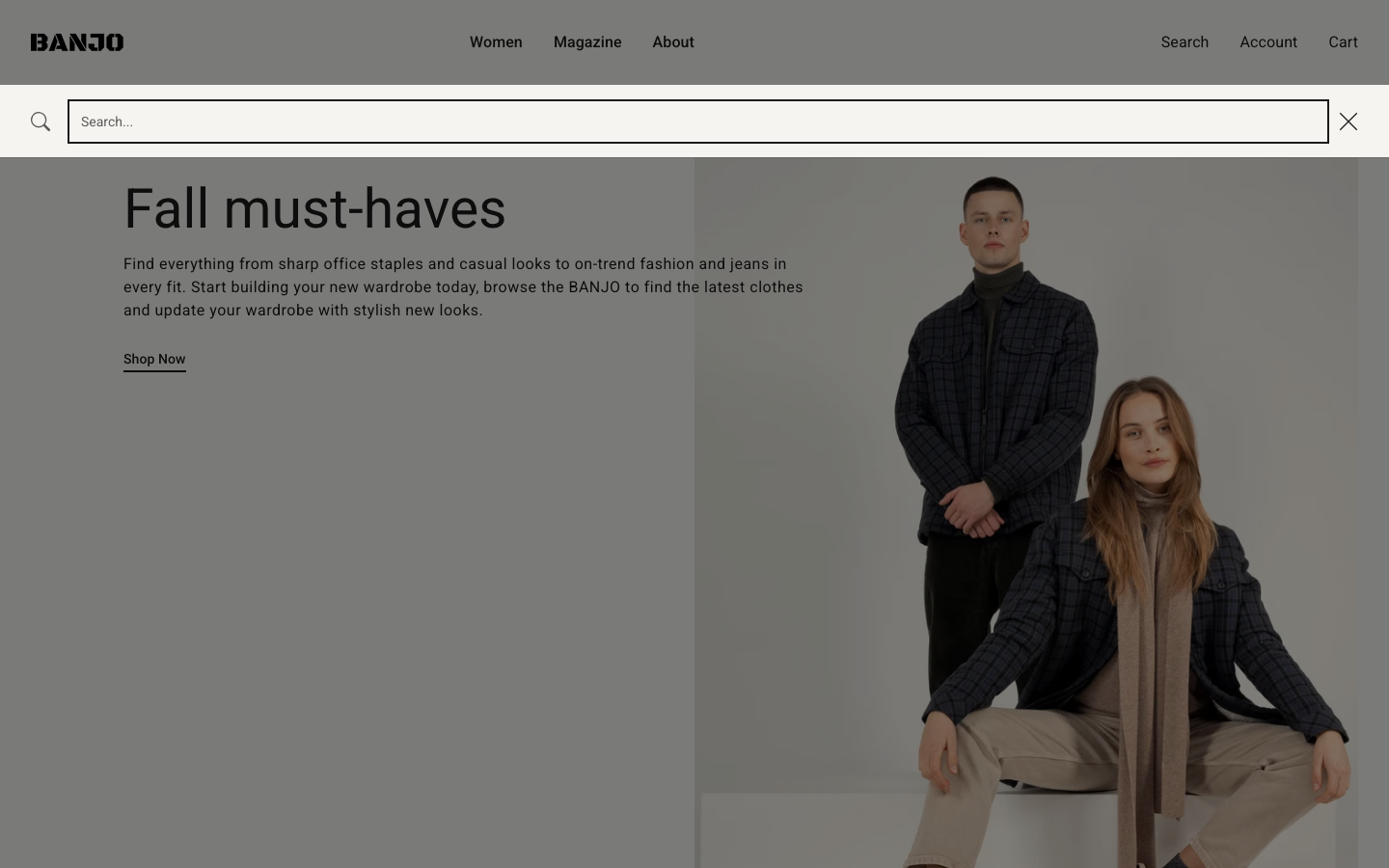 Search → panel opened — Navi+ on the Banjo Shopify theme