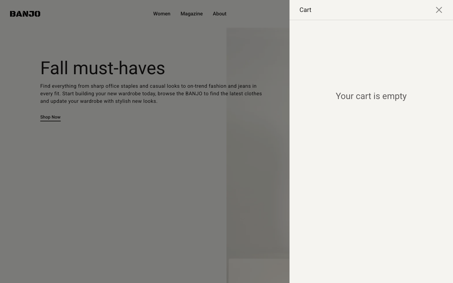 Cart → panel opened — Navi+ on the Banjo Shopify theme