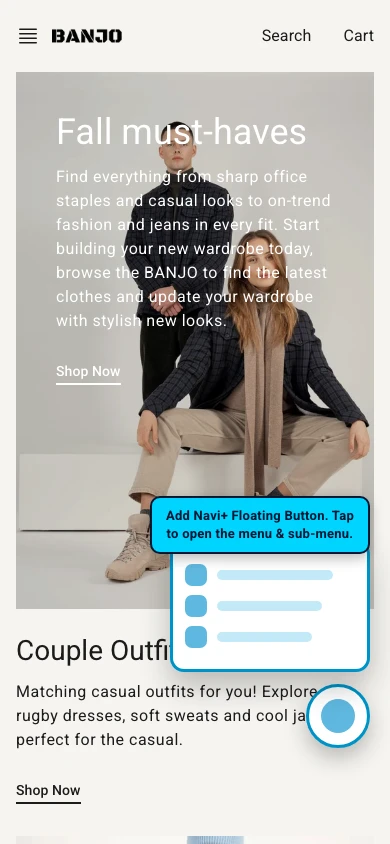 Navi+ FAB on the Banjo Shopify theme