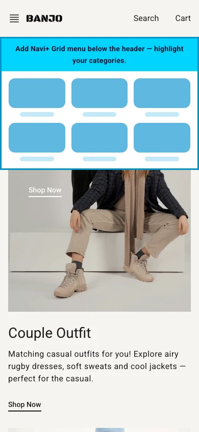 Navi+ Grid Menu on the Banjo Shopify theme