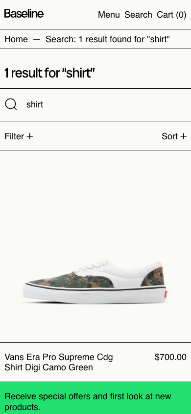Search → panel opened — Navi+ on the Baseline Shopify theme Search → panel opened — Navi+ on the Baseline Shopify theme