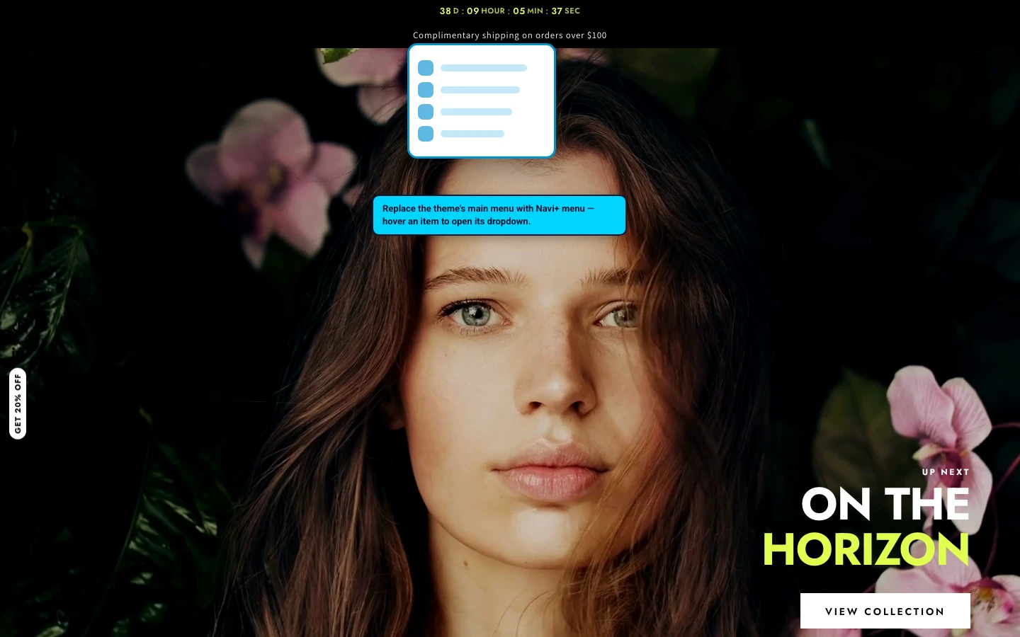 Navi+ Mega Menu replacing the desktop menu on the Be Yours Shopify theme Navi+ Mega Menu replacing the desktop menu on the Be Yours Shopify theme