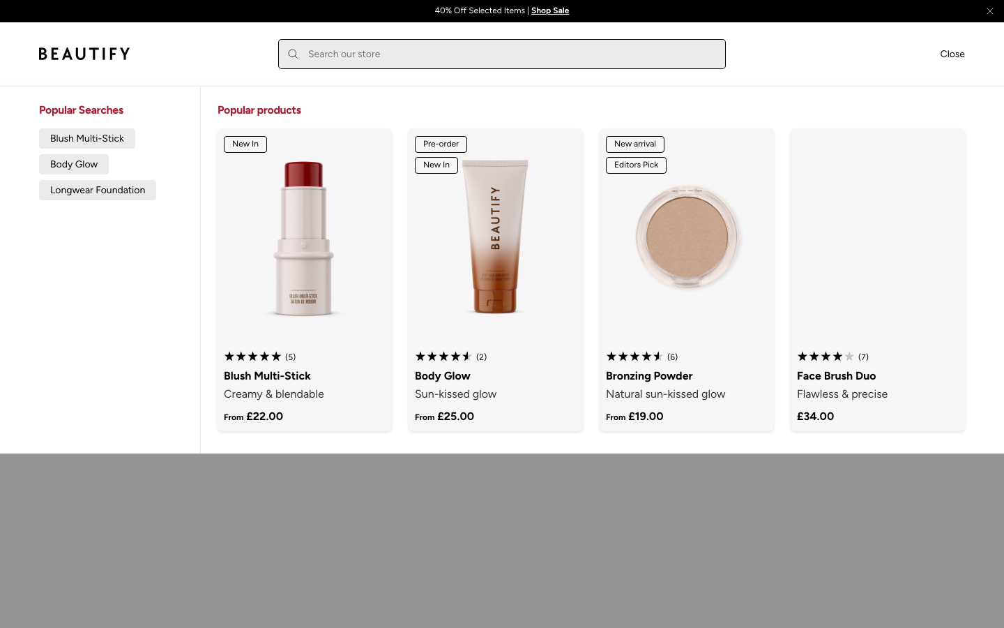 Search → panel opened — Navi+ on the Beautify Shopify theme Search → panel opened — Navi+ on the Beautify Shopify theme