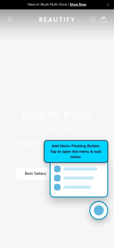 Navi+ FAB on the Beautify Shopify theme Navi+ FAB on the Beautify Shopify theme