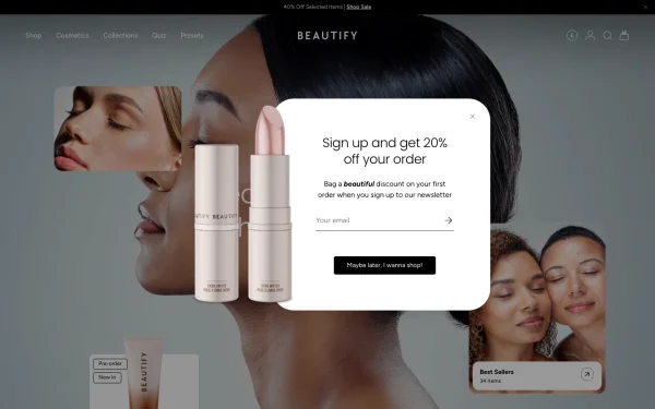 Full-page desktop screenshot of Shopify Beautify theme demo store