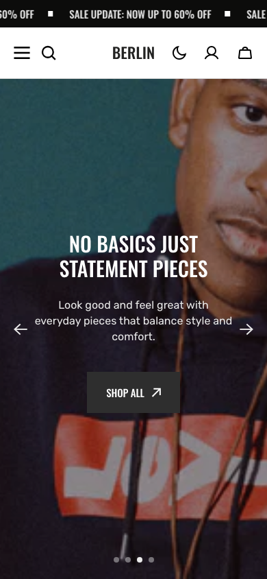 Cart → panel opened — Navi+ on the Berlin Shopify theme