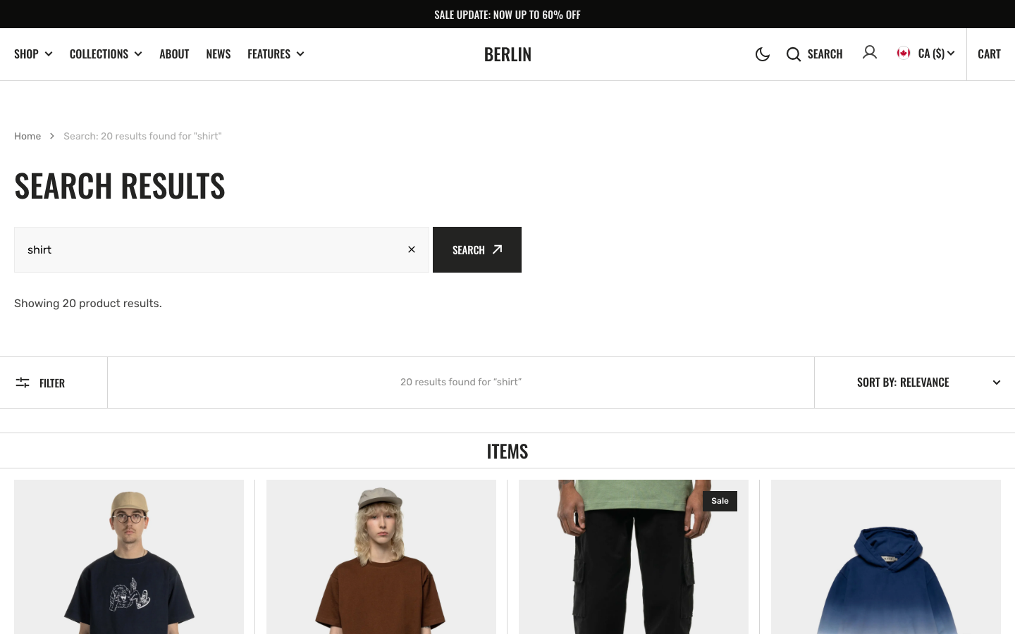 Search → panel opened — Navi+ on the Berlin Shopify theme