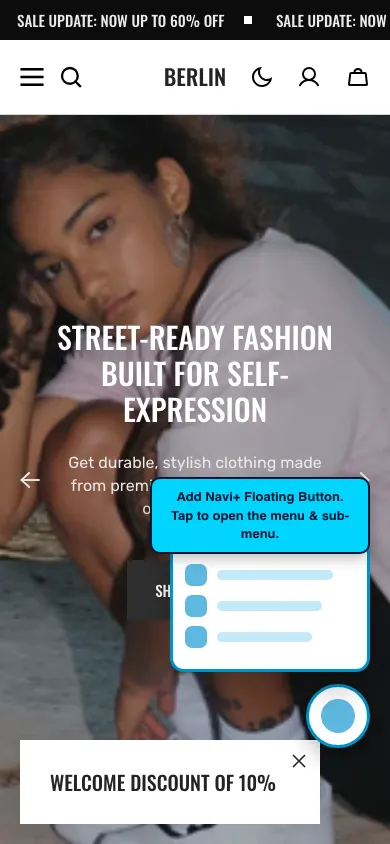 Navi+ FAB on the Berlin Shopify theme Navi+ FAB on the Berlin Shopify theme