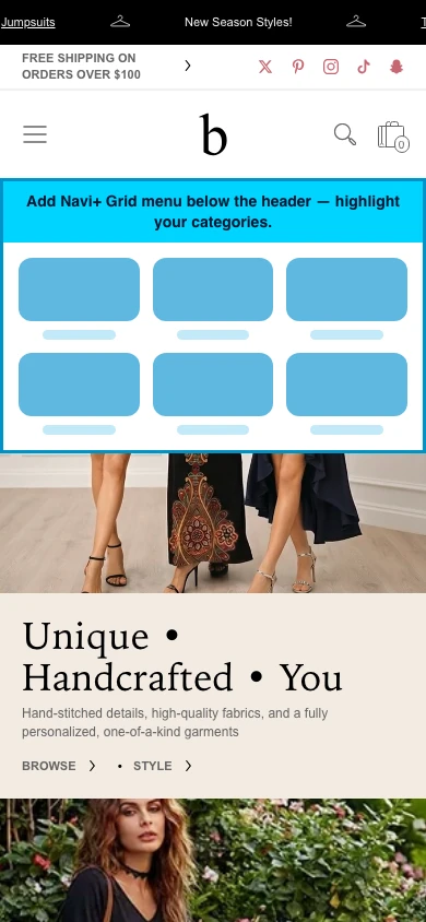 Navi+ Grid Menu on the Bespoke Shopify theme Navi+ Grid Menu on the Bespoke Shopify theme