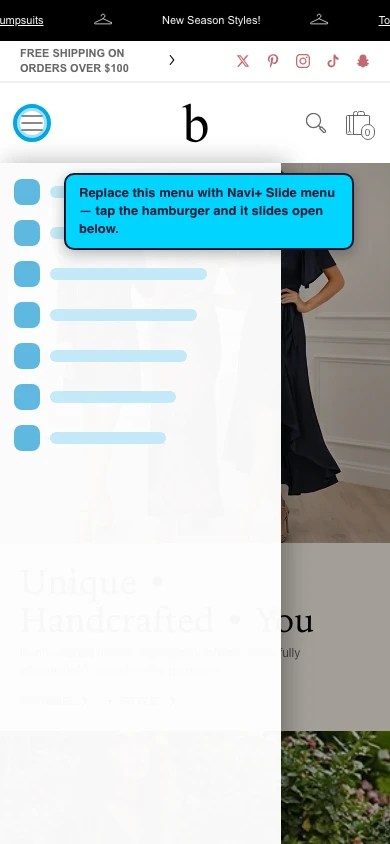 Navi+ Slide Menu on the Bespoke Shopify theme Navi+ Slide Menu on the Bespoke Shopify theme