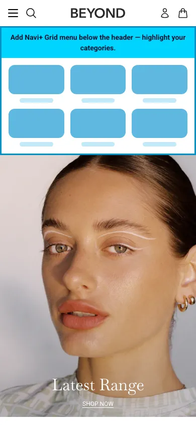 Navi+ Grid Menu on the Beyond Shopify theme Navi+ Grid Menu on the Beyond Shopify theme