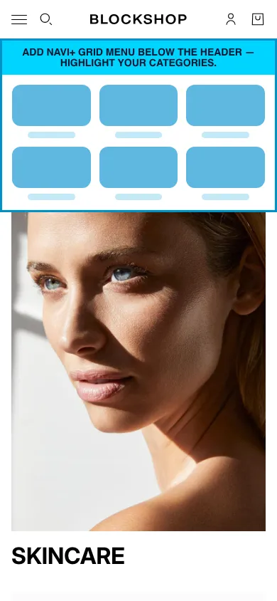 Navi+ Grid Menu on the Blockshop Shopify theme Navi+ Grid Menu on the Blockshop Shopify theme