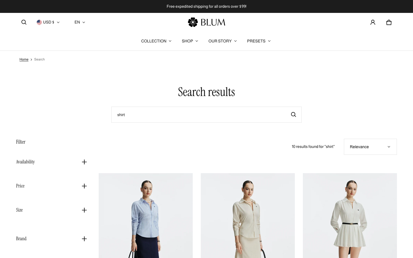 Search → panel opened — Navi+ on the Blum Shopify theme Search → panel opened — Navi+ on the Blum Shopify theme