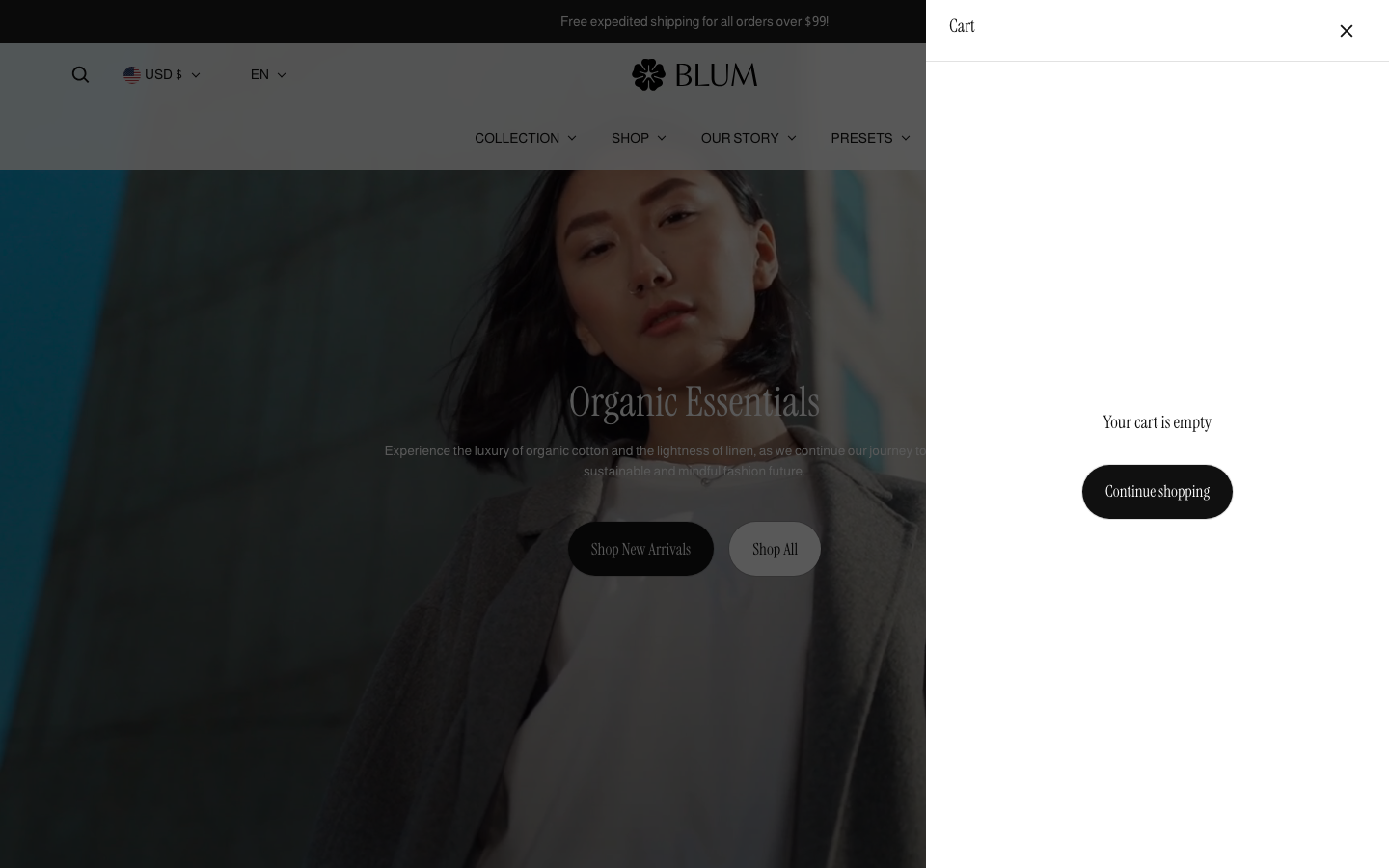 Cart → panel opened — Navi+ on the Blum Shopify theme Cart → panel opened — Navi+ on the Blum Shopify theme