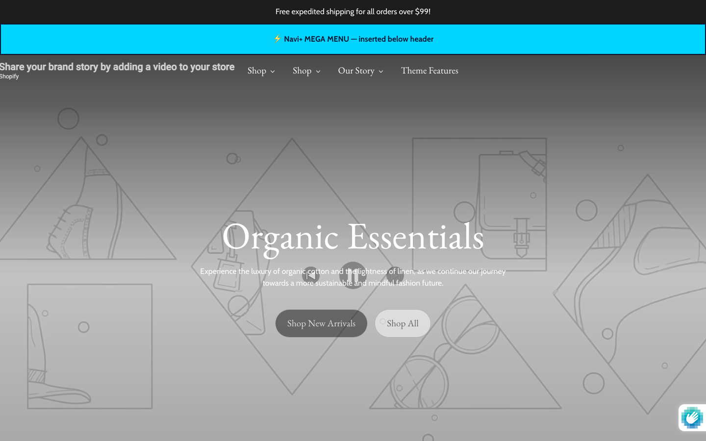 Menu inserted below header — Navi+ on the Blum Shopify theme Menu inserted below header — Navi+ on the Blum Shopify theme