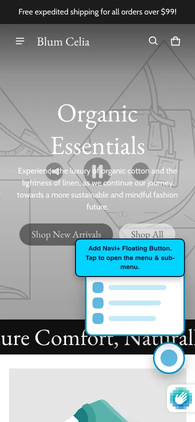 Navi+ FAB on the Blum Shopify theme Navi+ FAB on the Blum Shopify theme