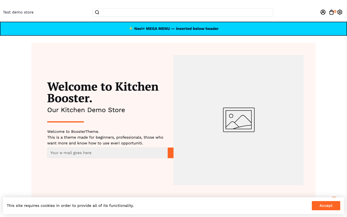 Menu inserted below header — Navi+ on the Booster Shopify theme Menu inserted below header — Navi+ on the Booster Shopify theme