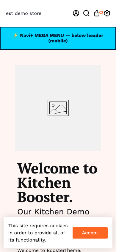 Menu inserted below header — Navi+ on the Booster Shopify theme Menu inserted below header — Navi+ on the Booster Shopify theme