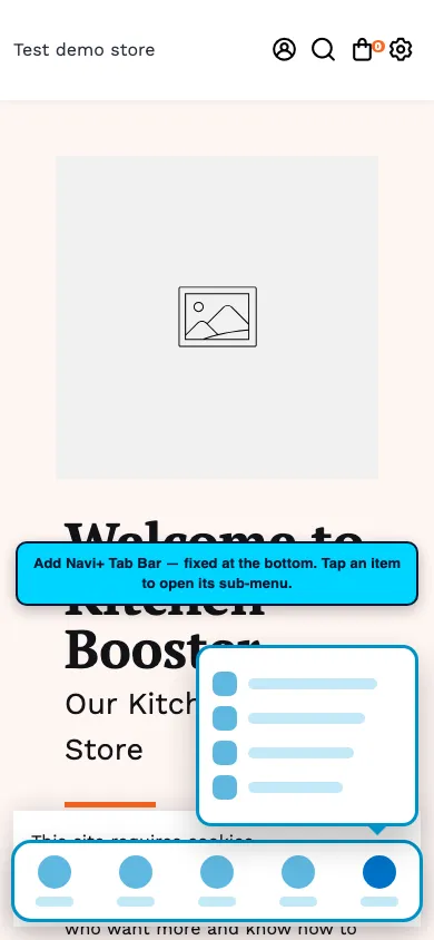 Navi+ Tab Bar on the Booster Shopify theme Navi+ Tab Bar on the Booster Shopify theme