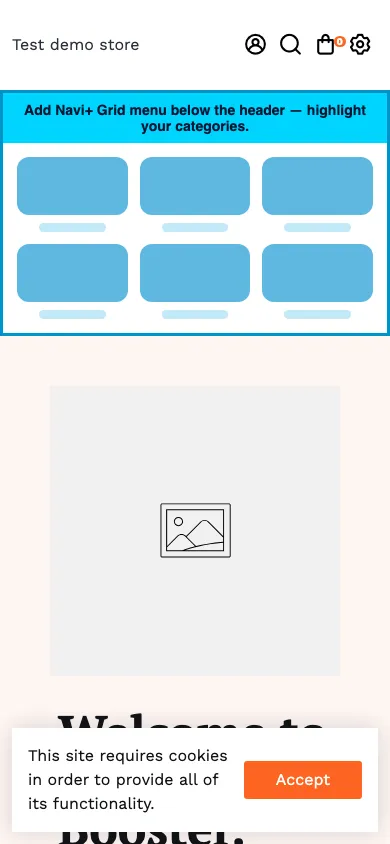 Navi+ Grid Menu on the Booster Shopify theme Navi+ Grid Menu on the Booster Shopify theme