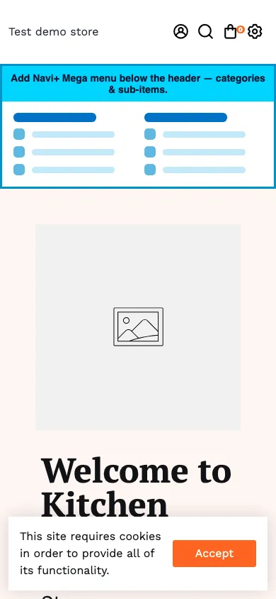 Navi+ mobile Mega Menu on the Booster Shopify theme Navi+ mobile Mega Menu on the Booster Shopify theme