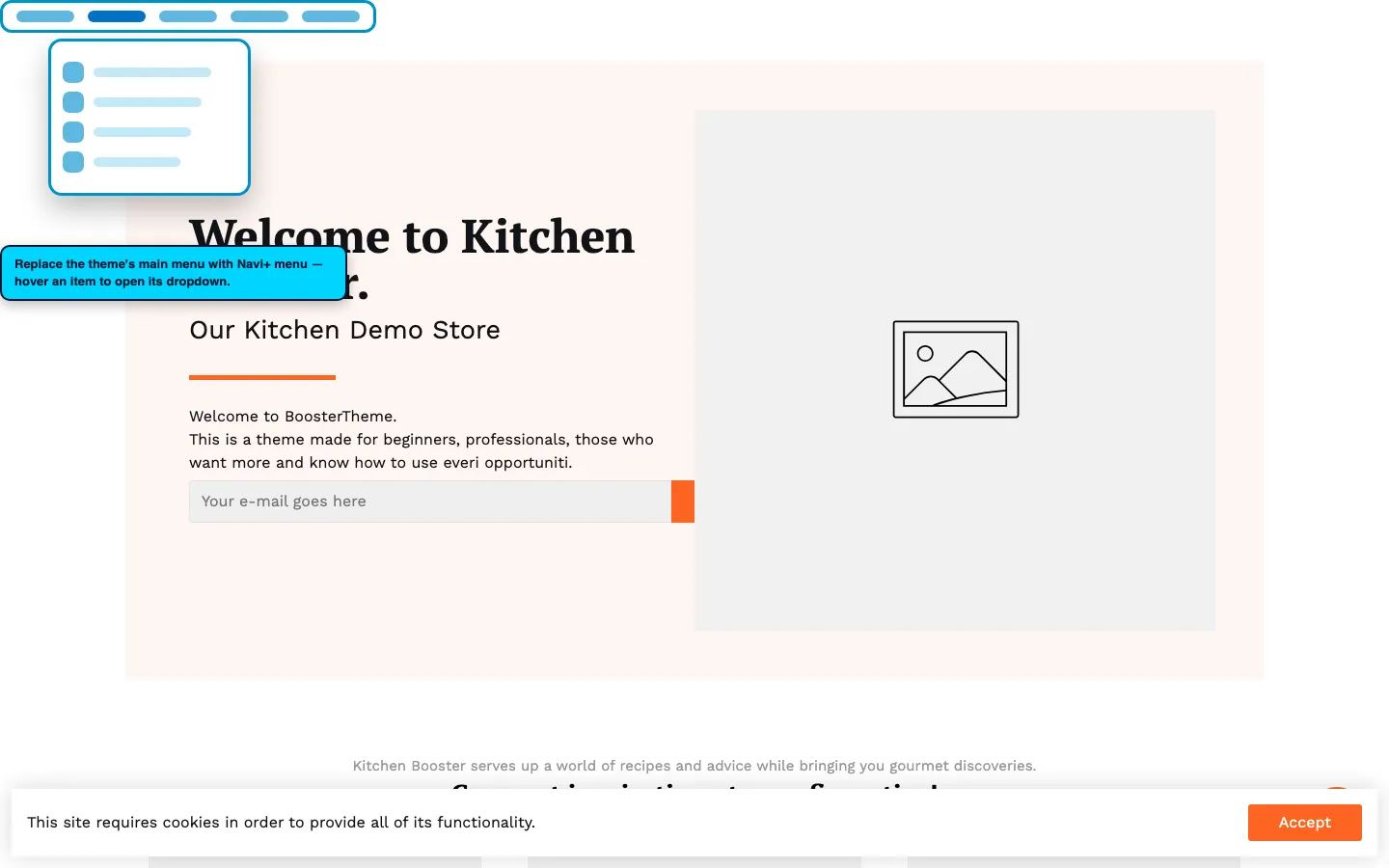 Navi+ Mega Menu replacing the desktop menu on the Booster Shopify theme Navi+ Mega Menu replacing the desktop menu on the Booster Shopify theme