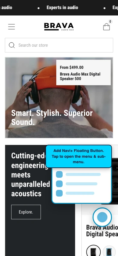 Navi+ FAB on the Brava Shopify theme Navi+ FAB on the Brava Shopify theme